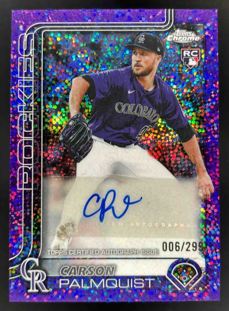 Card image for 2025 Topps Chrome Update Carson Palmquist Auto Purple Speckle Refractor /299 RC