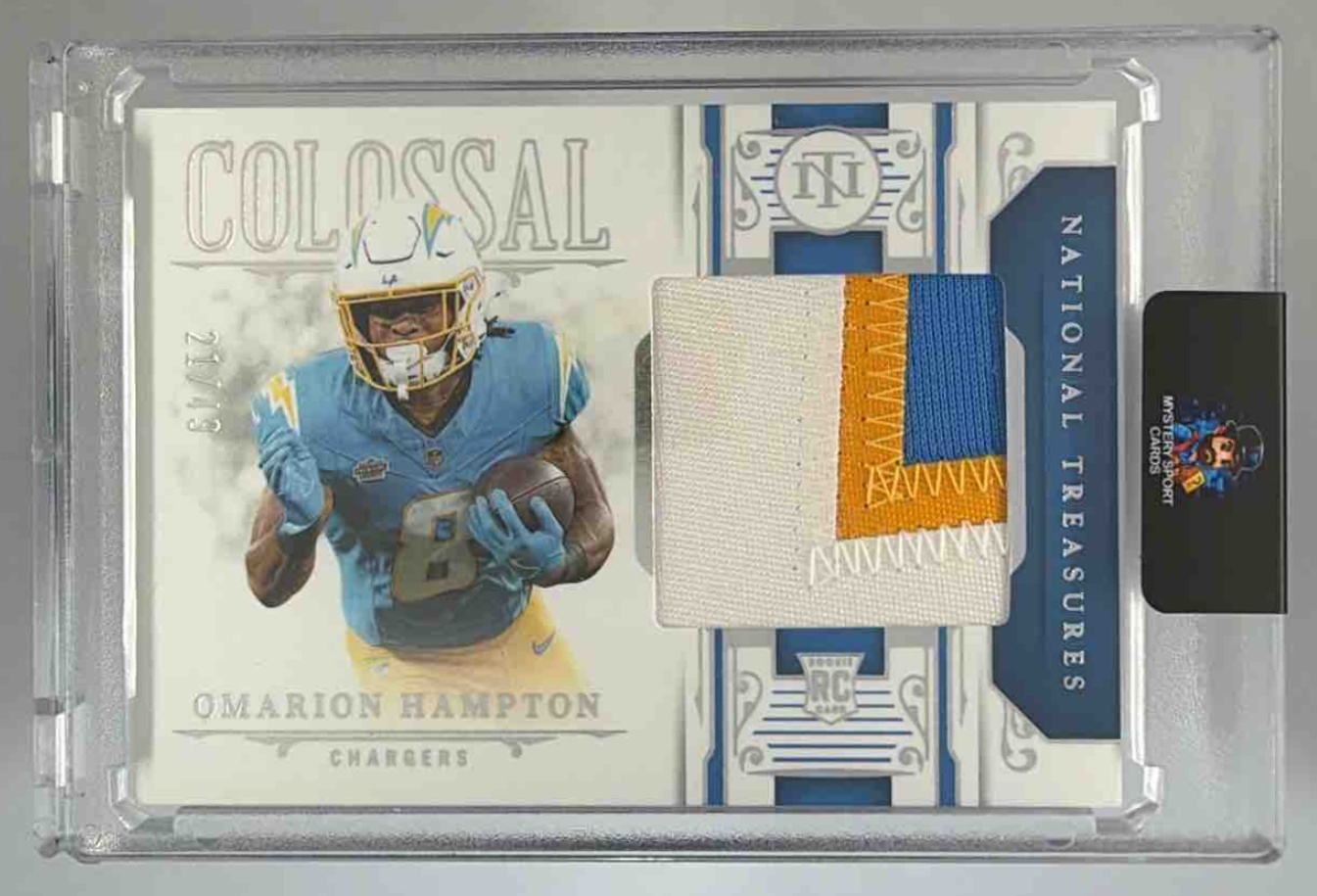Card image for 2025 Panini National Treasures Omarion Hampton Framed Fabric /49 #FF-OHN MEM RC Chargers