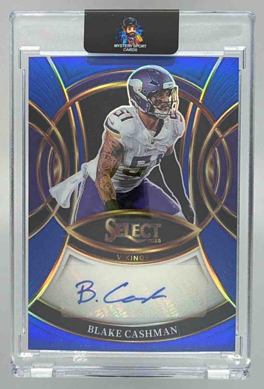 Card image for 2025 Panini Select Blake Cashman Signatures Blue Prizm /149 #SP-BCN Auto Vikings