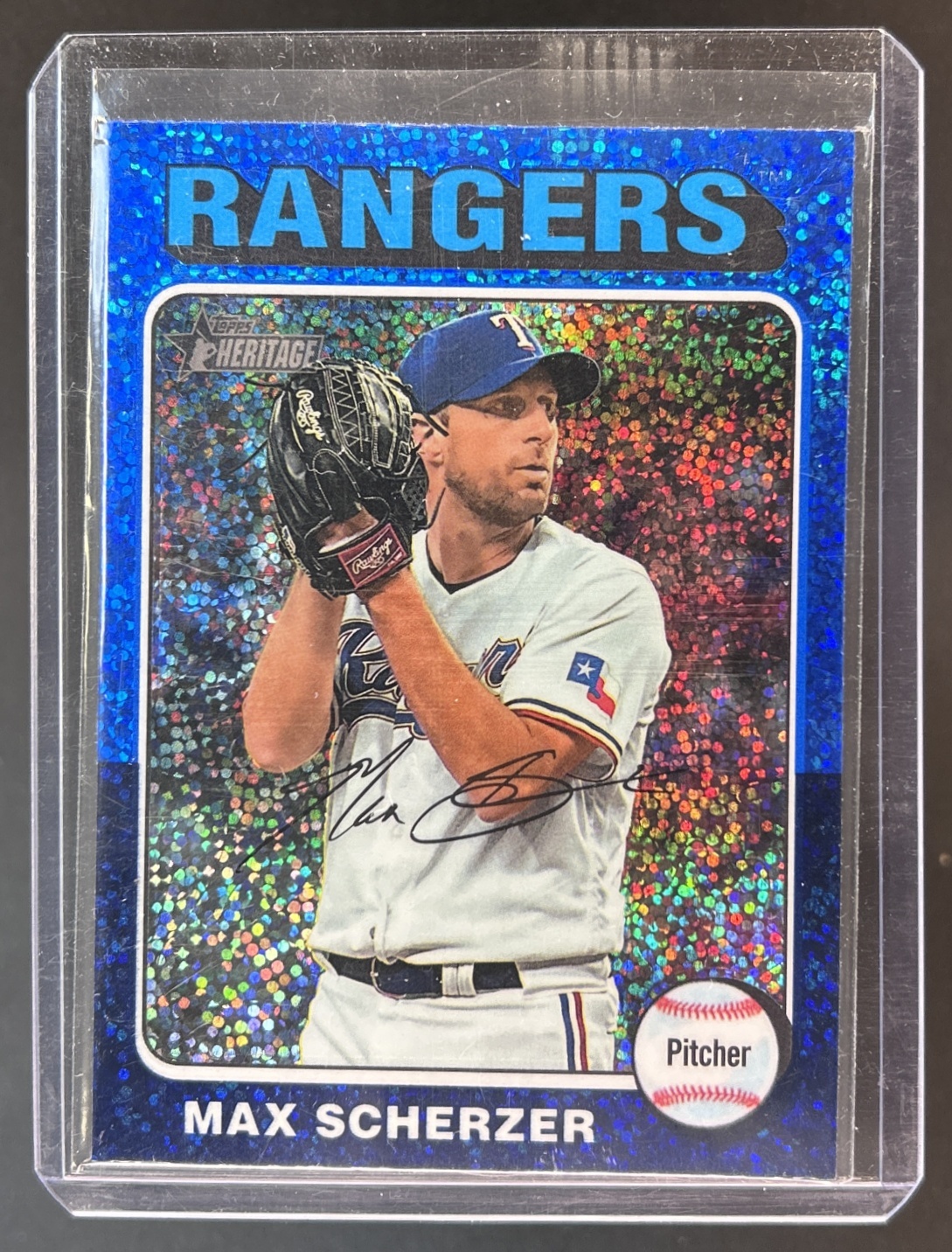 Card image for 2024 HERITAGE MAX SCHERZER #453 CHROME BLUE SPARKLE REFRACTOR