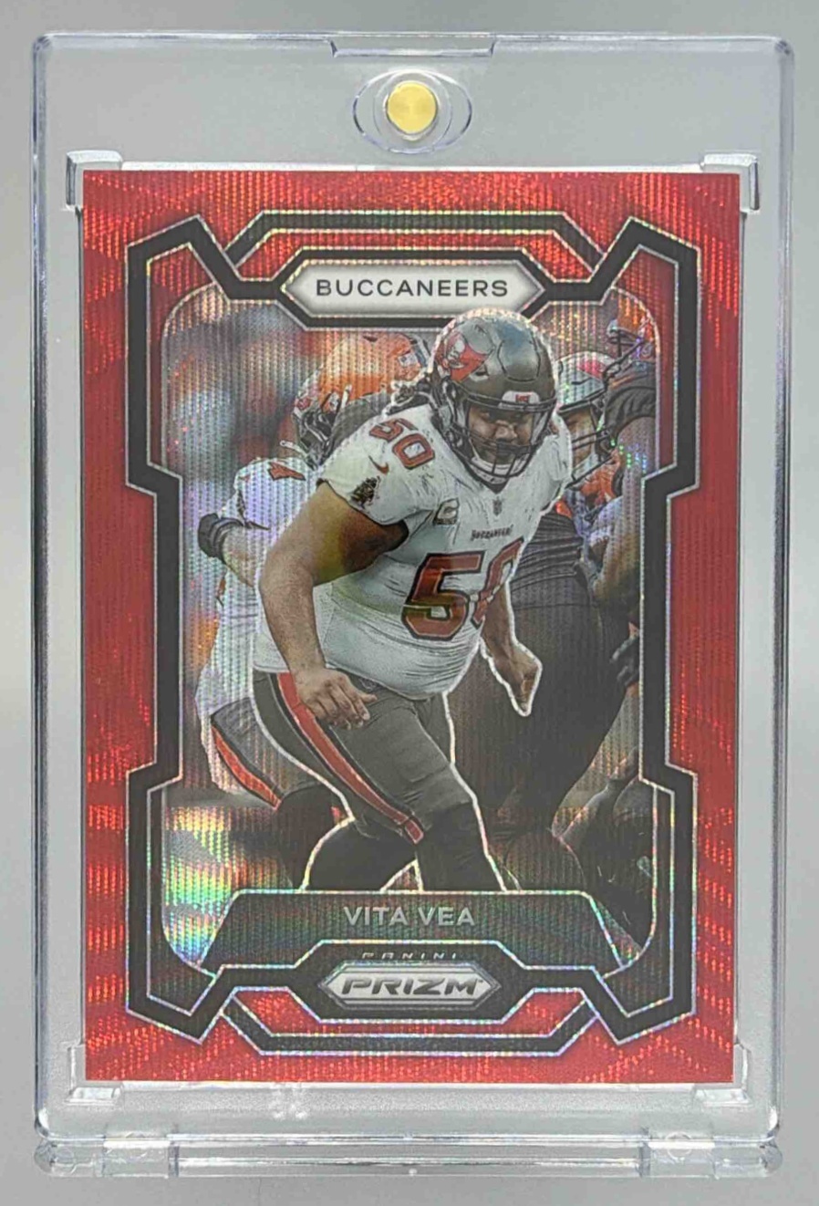 Card image for 2023 Panini Football Prizm Vita Vea Red Wave /149 #282 Tampa Bay Buccaneers