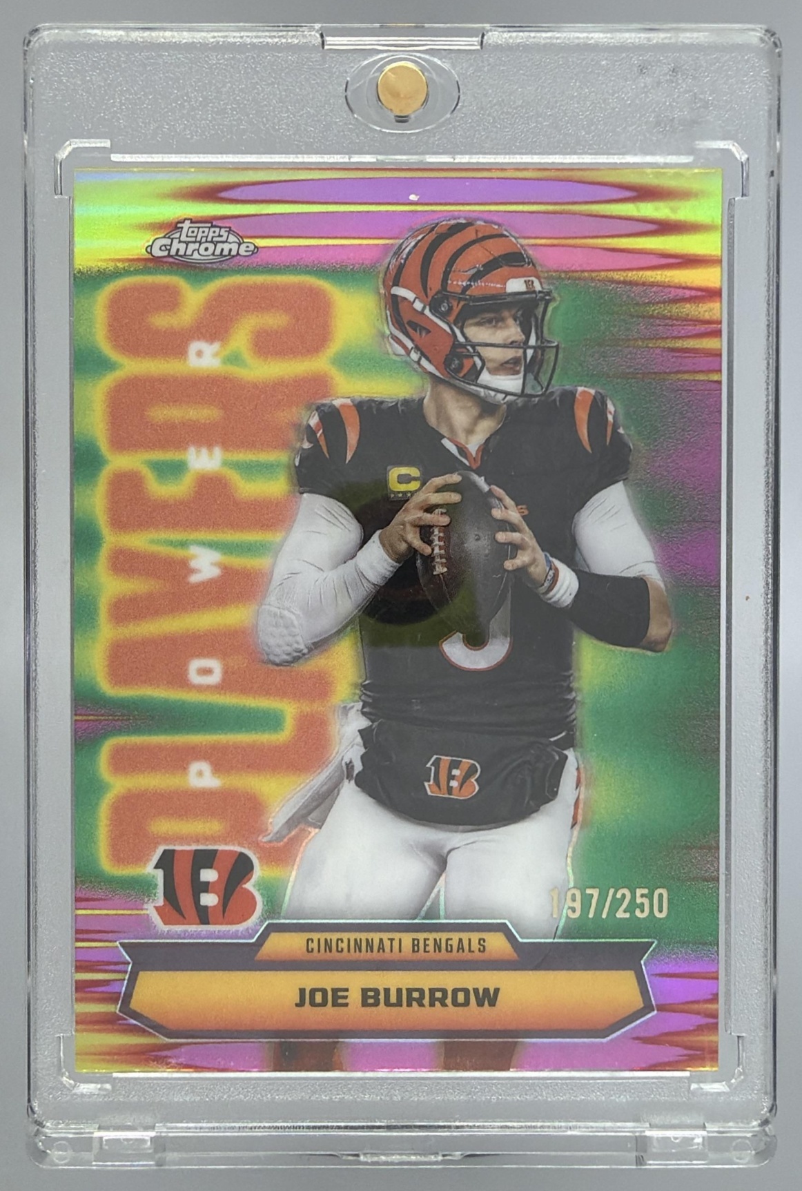 Card image for 2025 Topps Chrome Joe Burrow Power Players Pink Refractor /250 #PP-5 Bengals