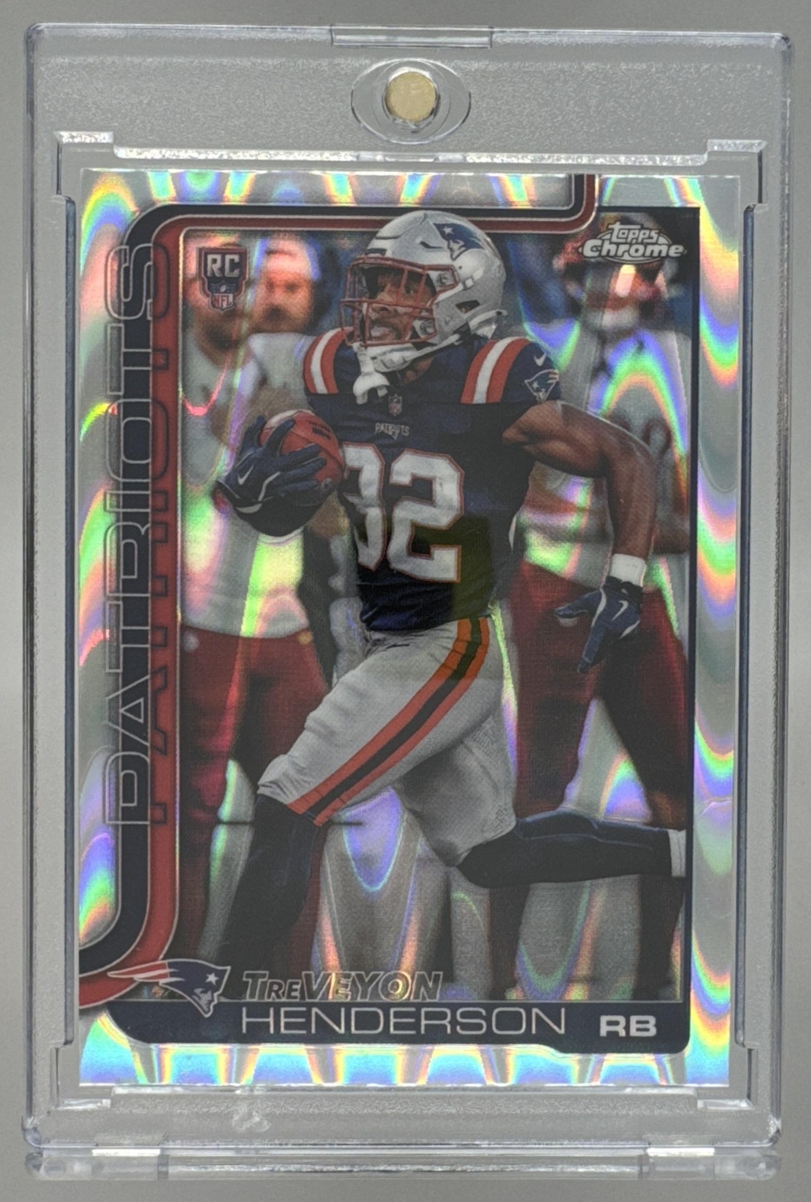 Card image for 2025 Topps Chrome TreVeyon Henderson Rookie #328 RC Patriots