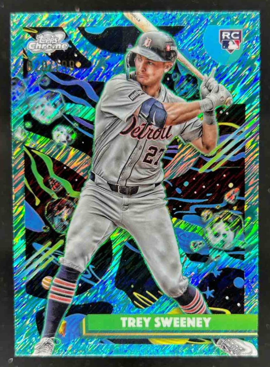 Card image for Trey Sweeney 2025 Topps Cosmic Chrome Aqua Equinox Refractor /199