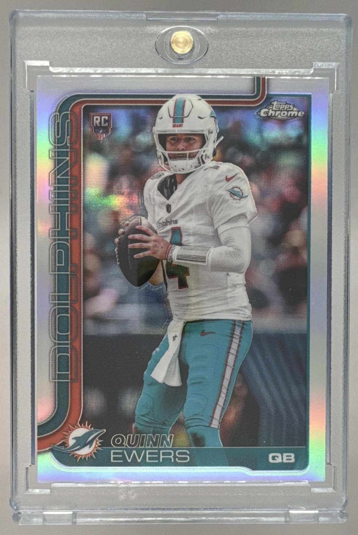 Card image for 2025 Topps Football Chrome Quinn Ewers Rookie Refractor #316 RC Miami Dolphins