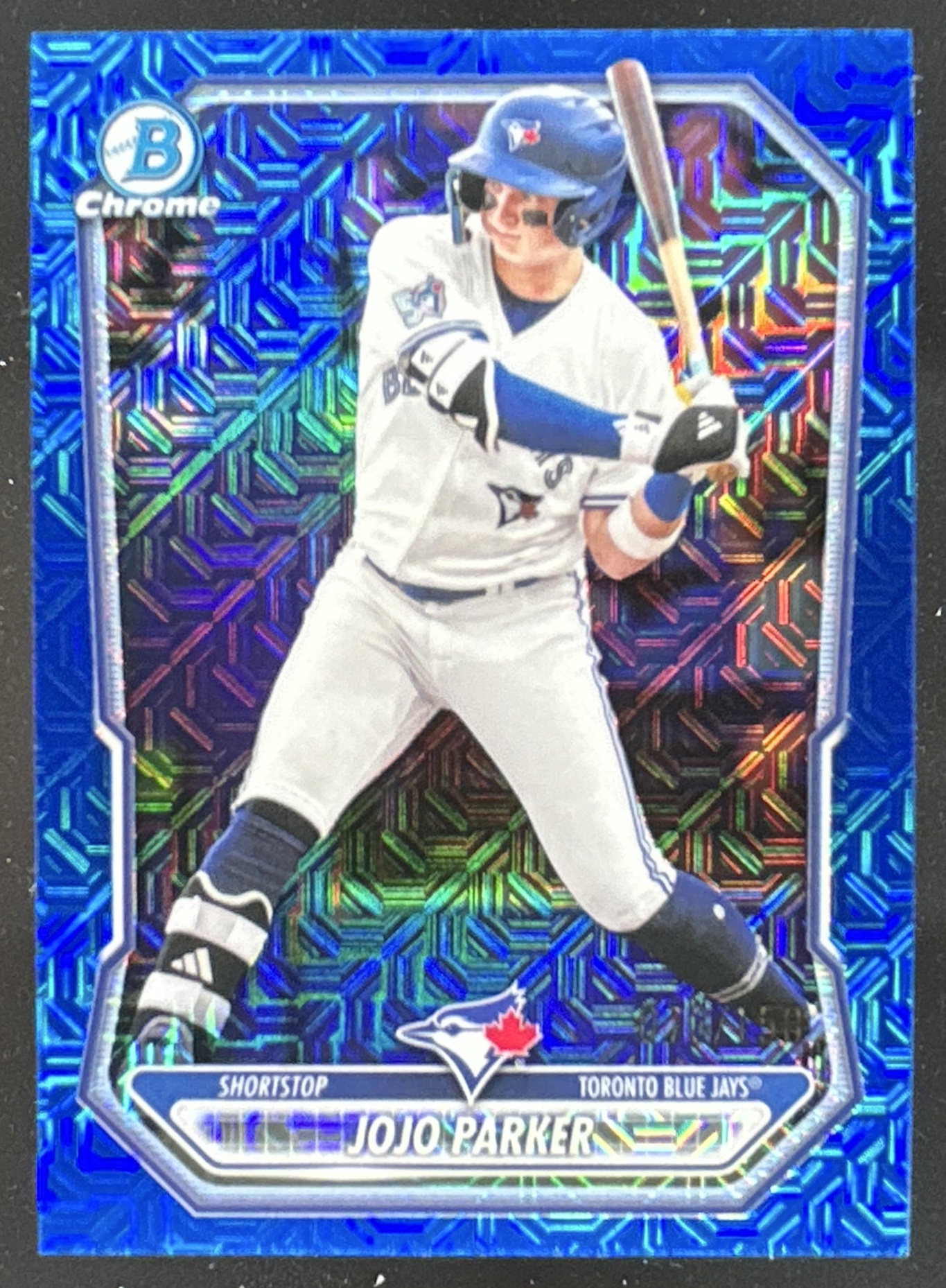 Card image for JoJo Parker 2026 Bowman Chrome Mega Box Prospects Blue Mojo Refractor /150