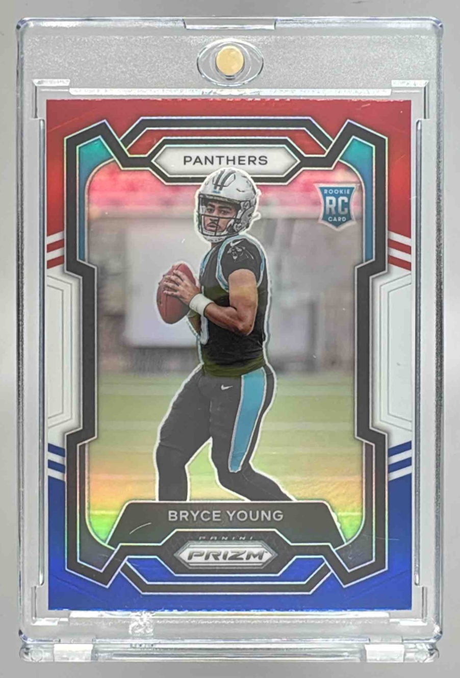 Card image for 2023 Panini Prizm Bryce Young Red White and Blue #311 RC Panthers