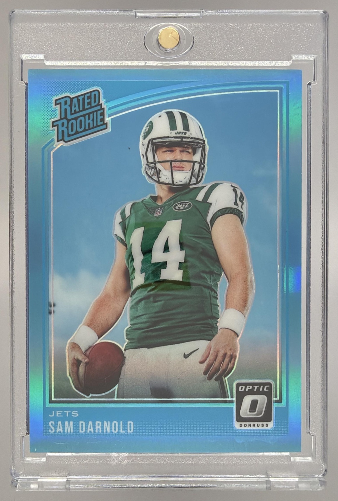 Card image for 2018 Panini Donruss Optic Sam Darnold Aqua Prizm /299 #151 RC Jets