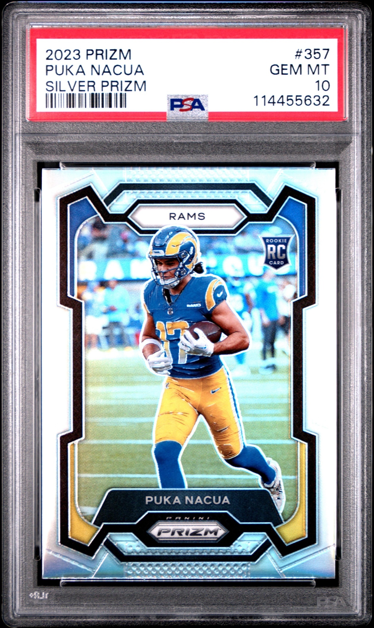 Card image for 2023 Panini Football Prizm Puka Nacua Silver #357 RC Los Angeles Rams