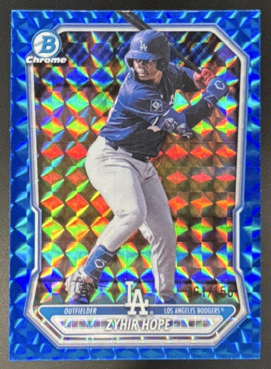Card image for 2026 Bowman Zyhir Hope Chrome Prospects Blue Geometric Refractor /150