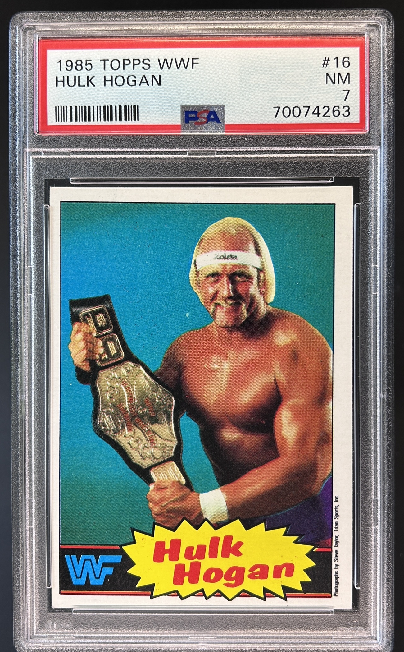 Card image for 1985 TOPPS WWF HULK HOGAN #16 ROOKIE RC PSA 7 NM WRESTLING STARS
