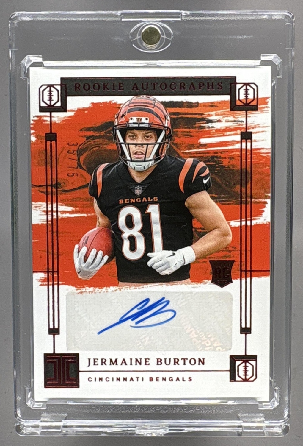 2024 PANINI IMPECCABLE JERMAINE BURTON #RA-JBN ROOKIE AUTO RED 35/75 BENGALS