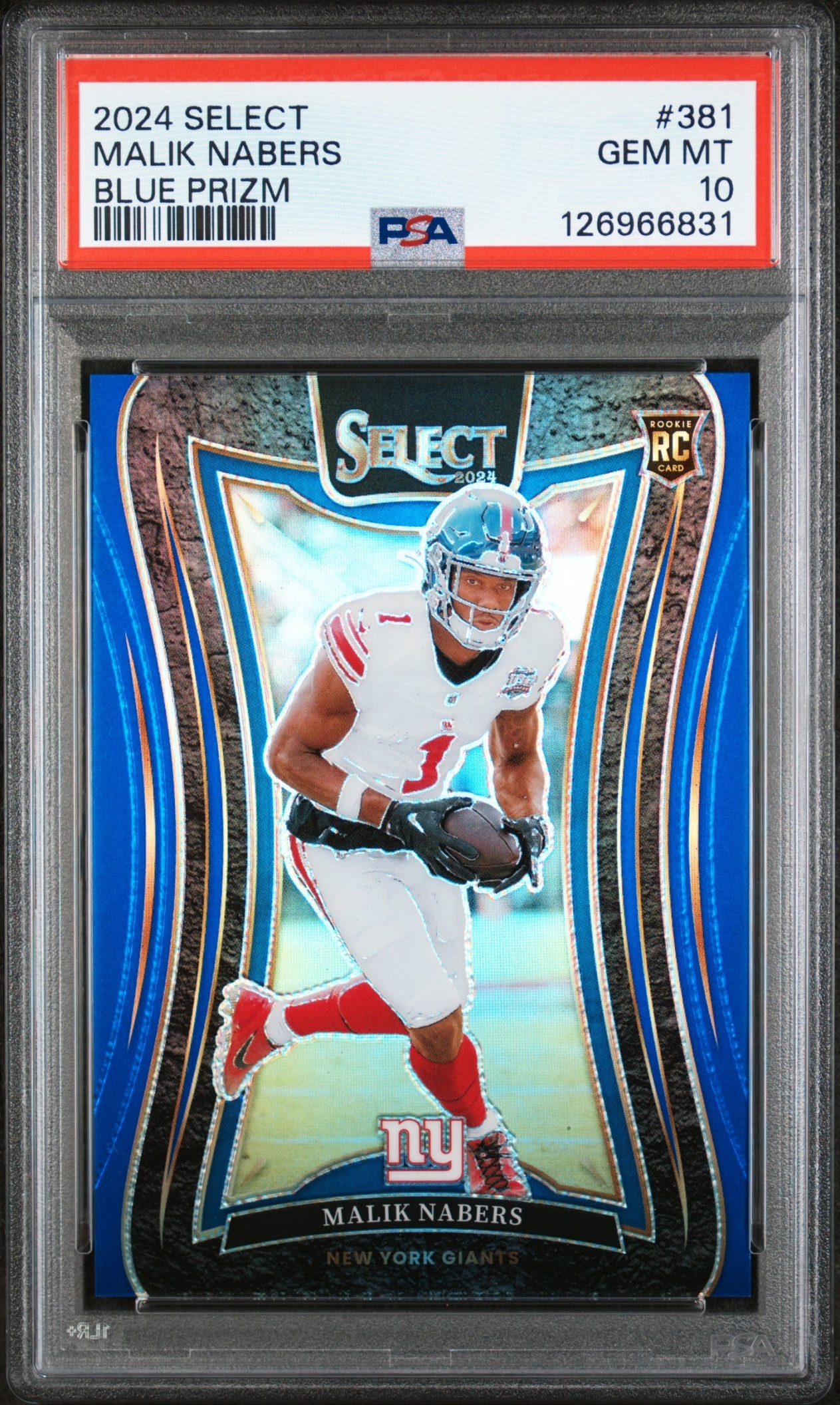 Card image for 2024 Panini Select Malik Nabers Suite Blue Prizm /99 #381 RC Giants