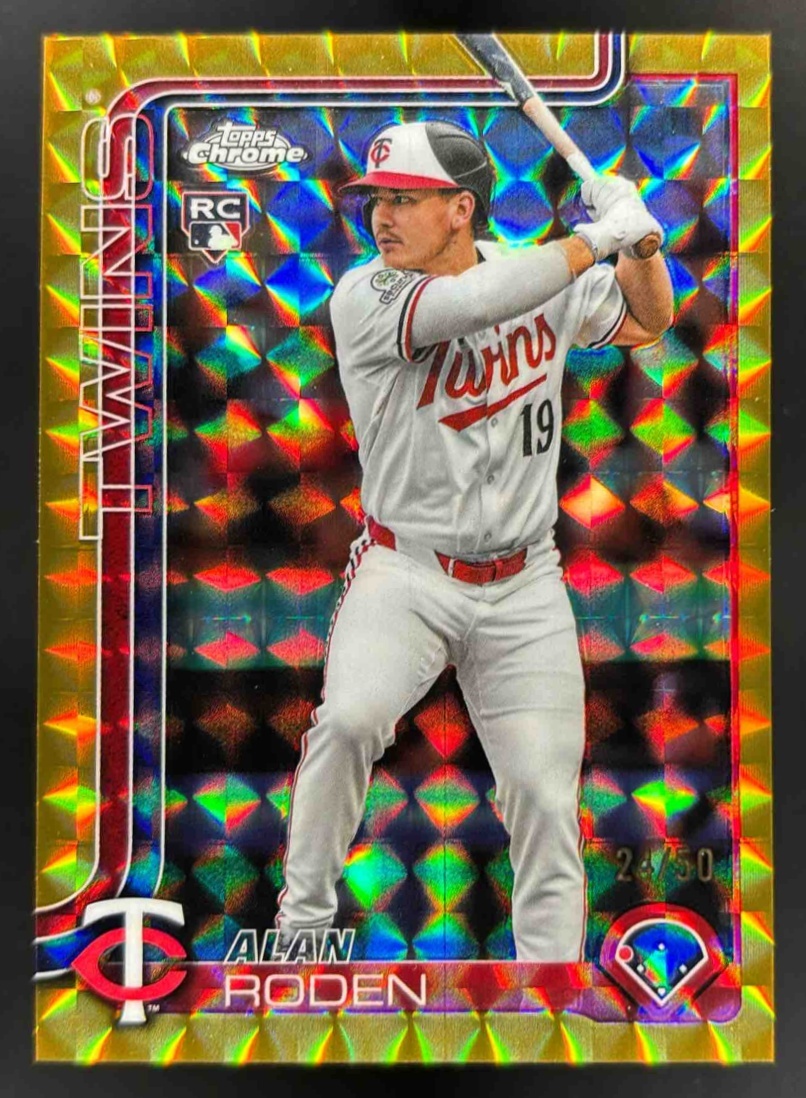 Card image for 2025 Topps Chrome Update Alan Roden Gold Geometric Refractor /50 #USC41 RC Twins