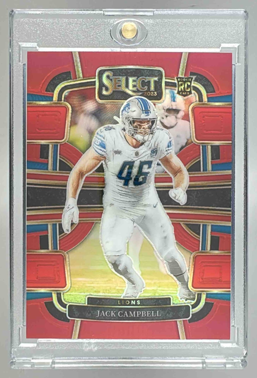 Card image for 2023 Panini Football Prizm Jack Campbell Blue Ice /99 #330 RC Detroit Lions