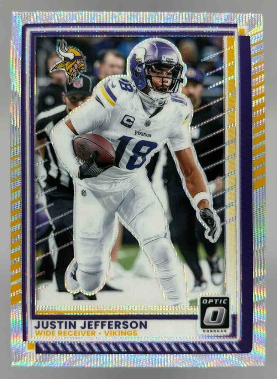 Card image for 2025 Panini Donruss Optic Justin Jefferson Wave Prizm /300 #164 Vikings