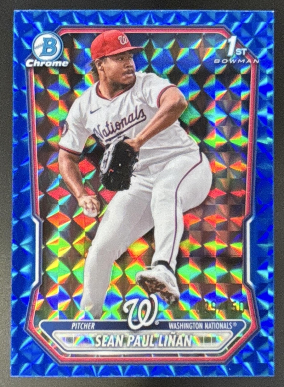 Card image for 2026 Bowman Sean Paul Linan Chrome Blue Geometric Refractor /150 1st Prospect