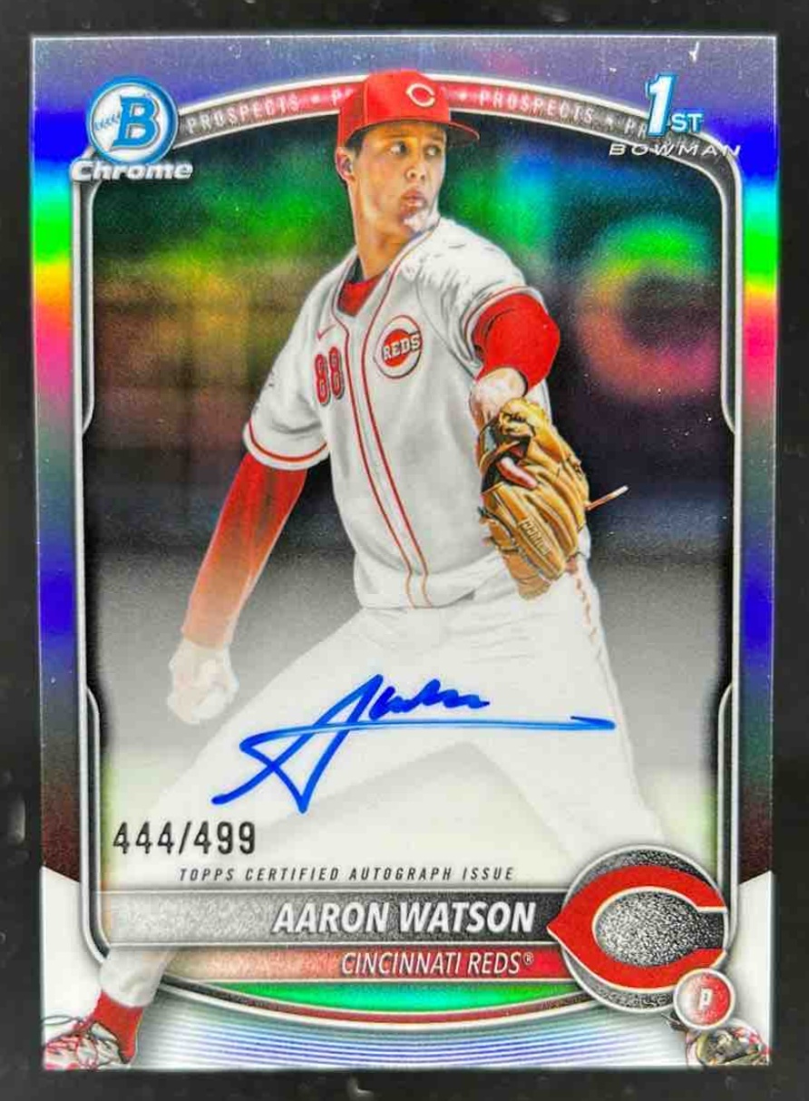 Card image for Aaron Watson 2025 Bowman Draft Chrome Prospect Auto Refractor /499