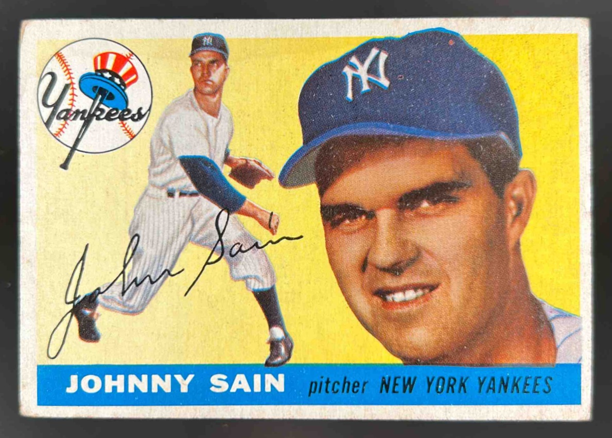Card image for 1955 TOPPS BASEBALL JOHNNY SAIN #193 NEW YORK YANKEES