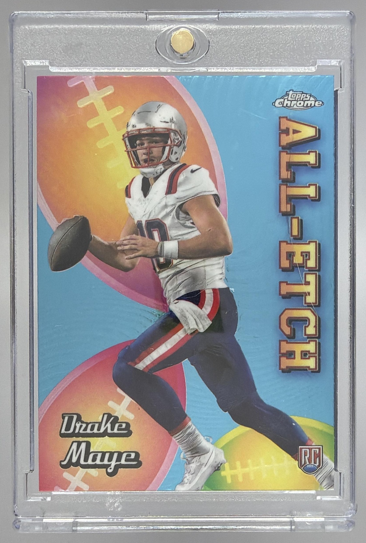Card image for 2024 Topps Football Chrome Drake Maye All-Etch #CAE-DM RC New England Patriots