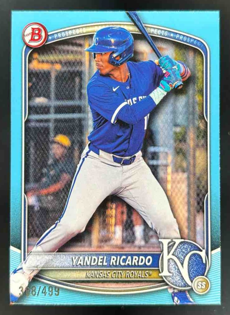 Card image for 2025 Bowman Draft Yandel Ricardo Sky Blue Border /499 #BD-31 Royals
