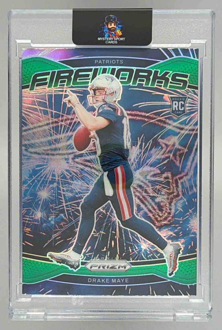 Card image for 2024 Panini Football Prizm Drake Maye Fireworks #22 RC New England Patriots