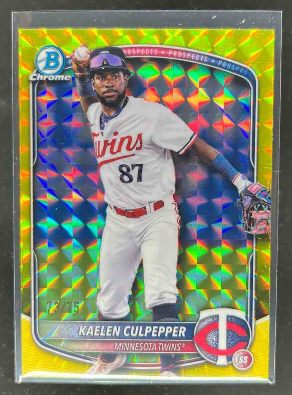 Card image for Kaelen Culpepper 2025 Bowman Draft Chrome Yellow Geometric Refractor /75