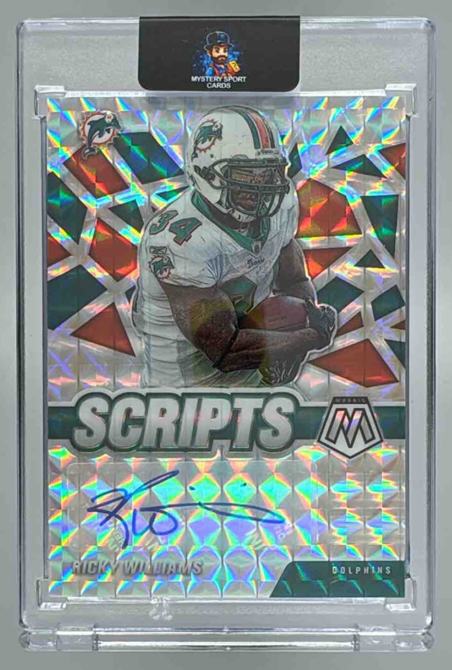 Card image for 2021 Panini Football Mosaic Ricky Williams Scripts #S-RW Auto Miami Dolphins