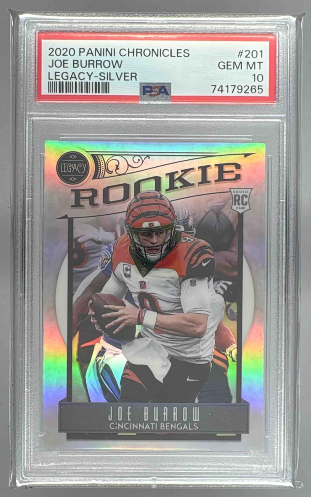 Card image for 2020 Panini Chronicles Joe Burrow Legacy Update Rookies Silver #201 RC Bengals