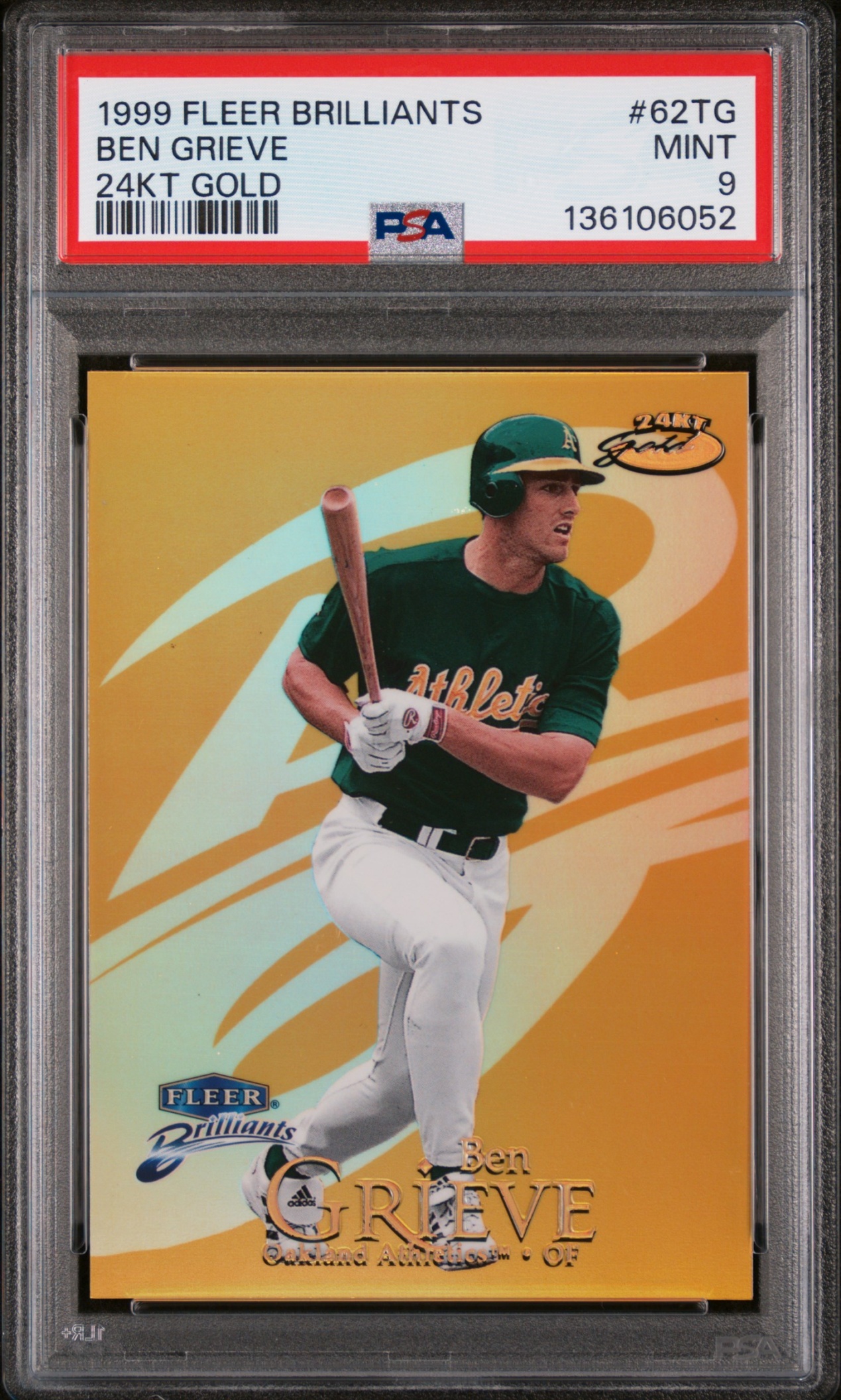 1999 Fleer Brilliants Ben Grieve 24 Karat Gold /24 #62TG Athletics PSA 9