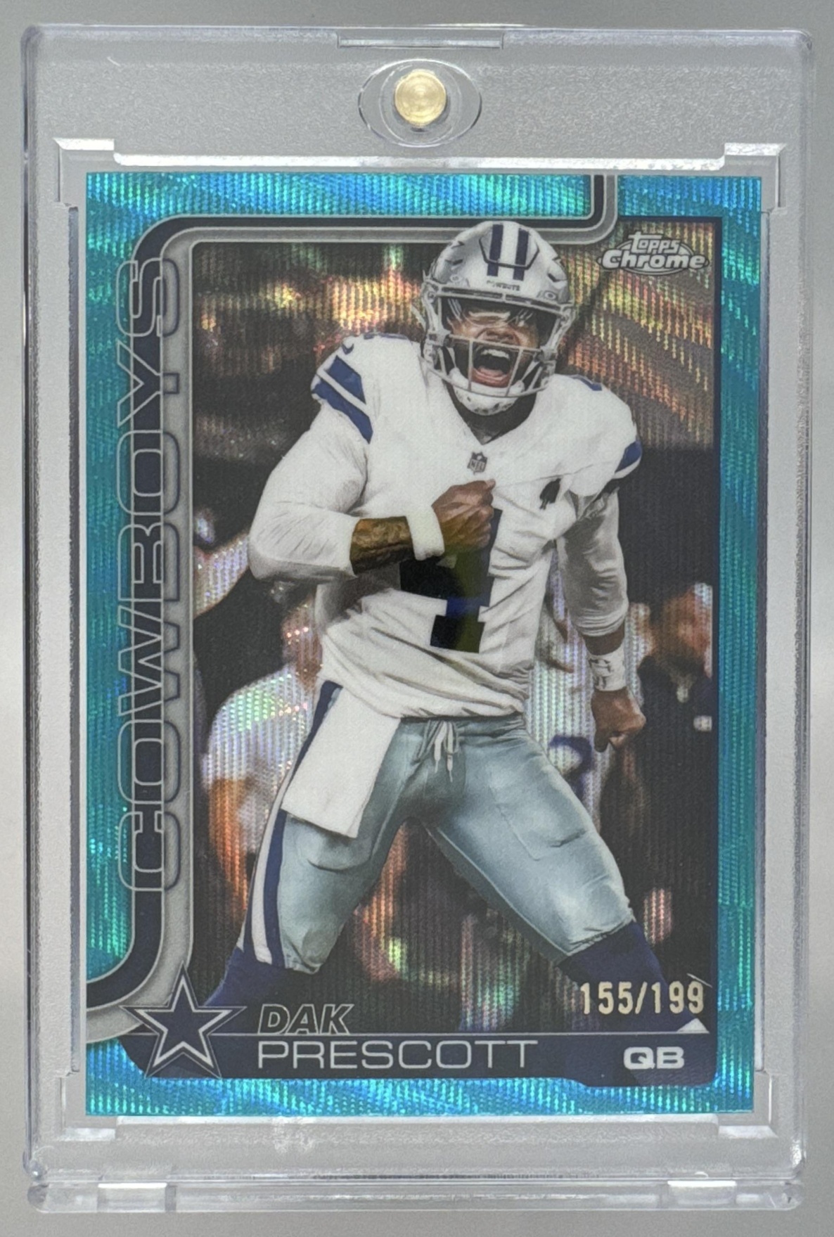 Card image for 2025 Topps Football Chrome Dak Prescott Aqua Refractor /199 #79 Dallas Cowboys