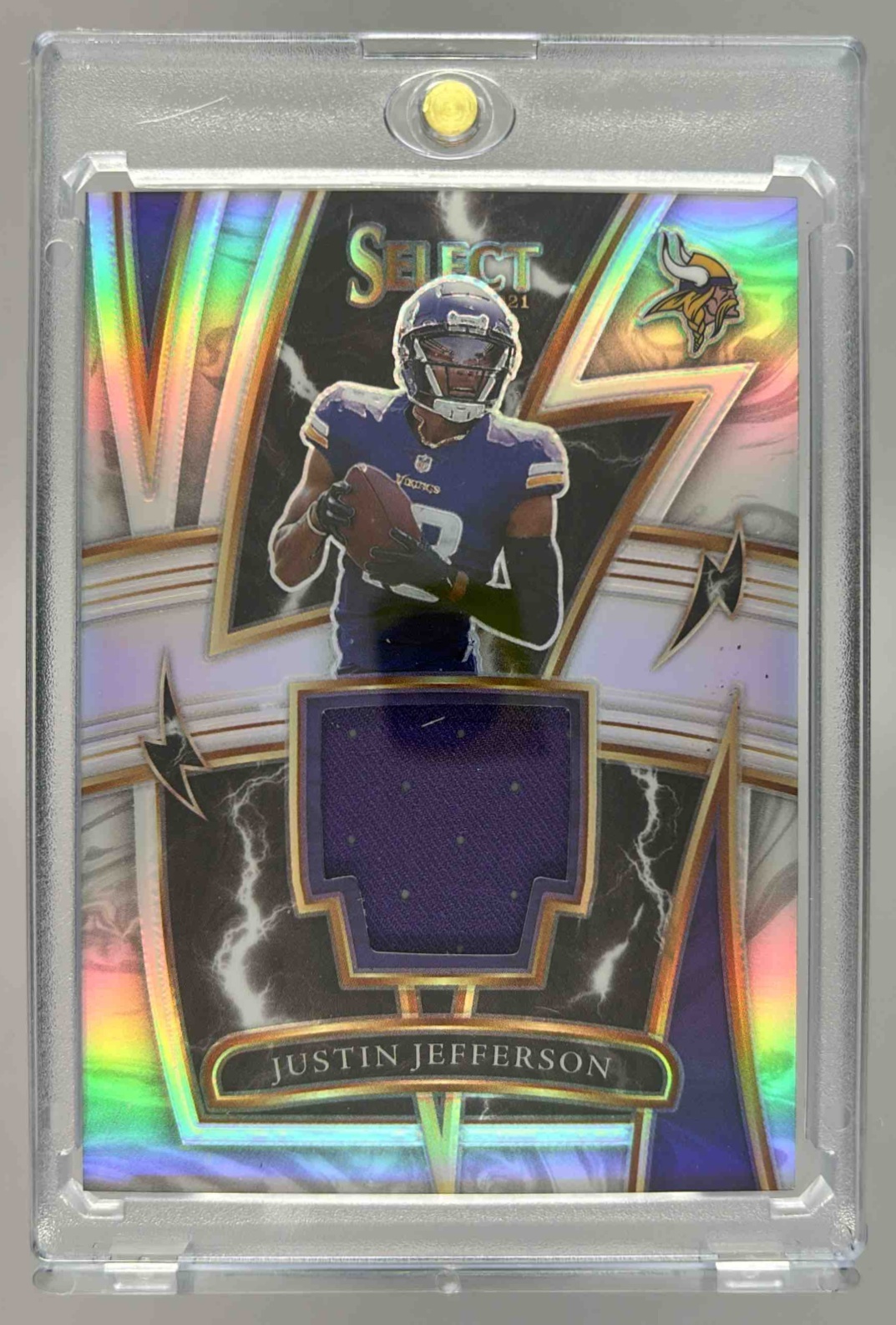 Card image for 2021 Panini Select Justin Jefferson Sparks Prizm /99 #SP-JJE MEM Vikings