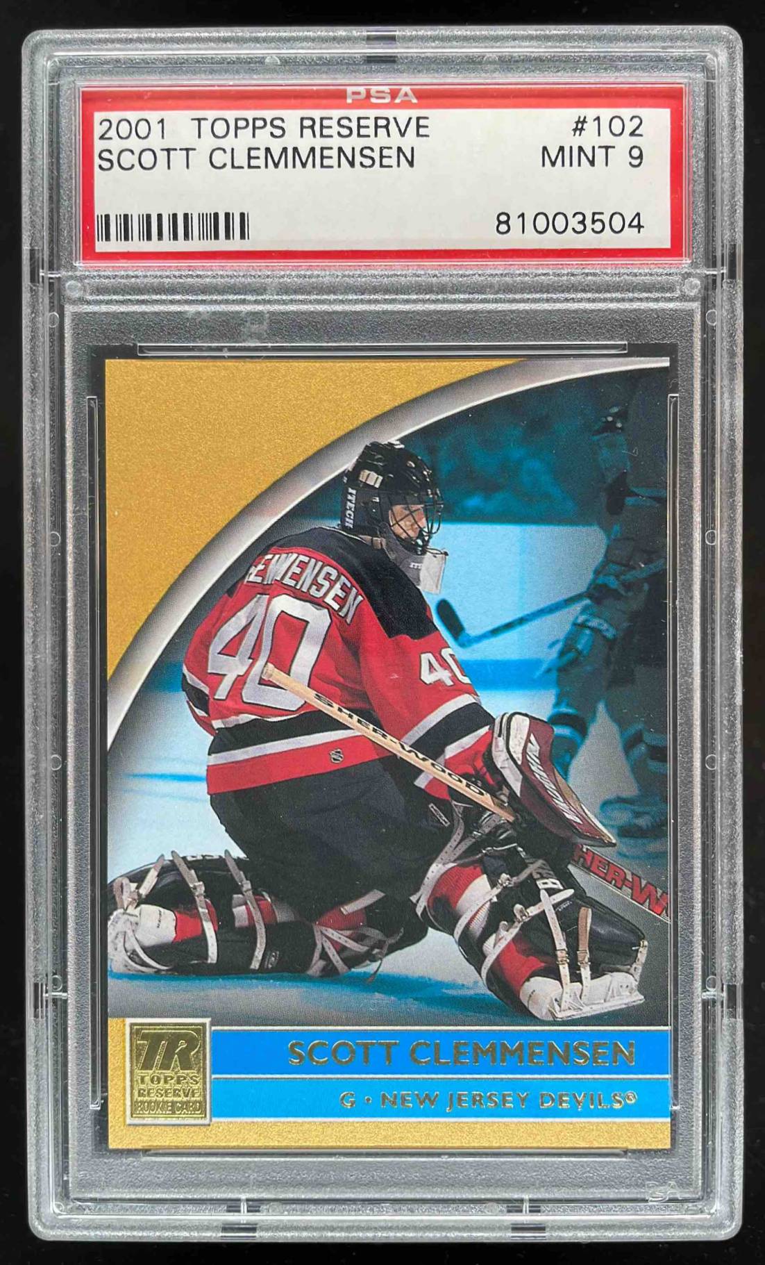 Card image for 2001-02 TOPPS RESERVE SCOTT CLEMMENSEN /1099 #102 RC PSA 9 NEW JERSEY DEVILS