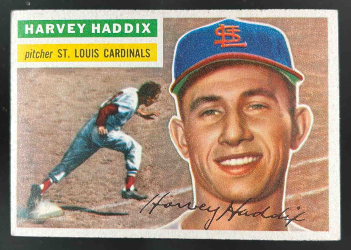 Card image for 1956 TOPPS BASEBALL HARVEY HADDIX #77A ST. LOUIS CARDINALS