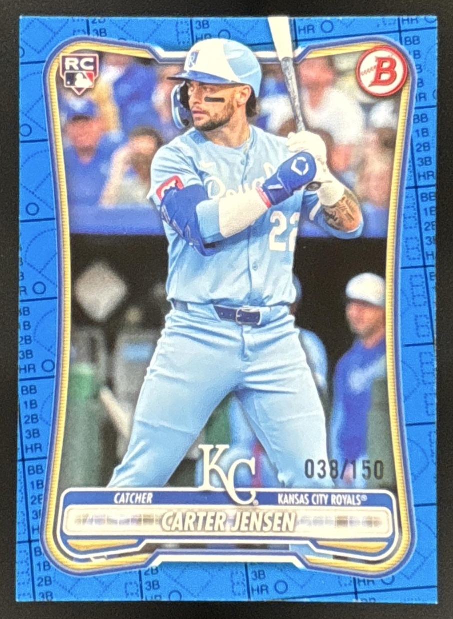 Card image for Carter Jensen 2026 Bowman Blue Pattern /150 Kansas City Royals