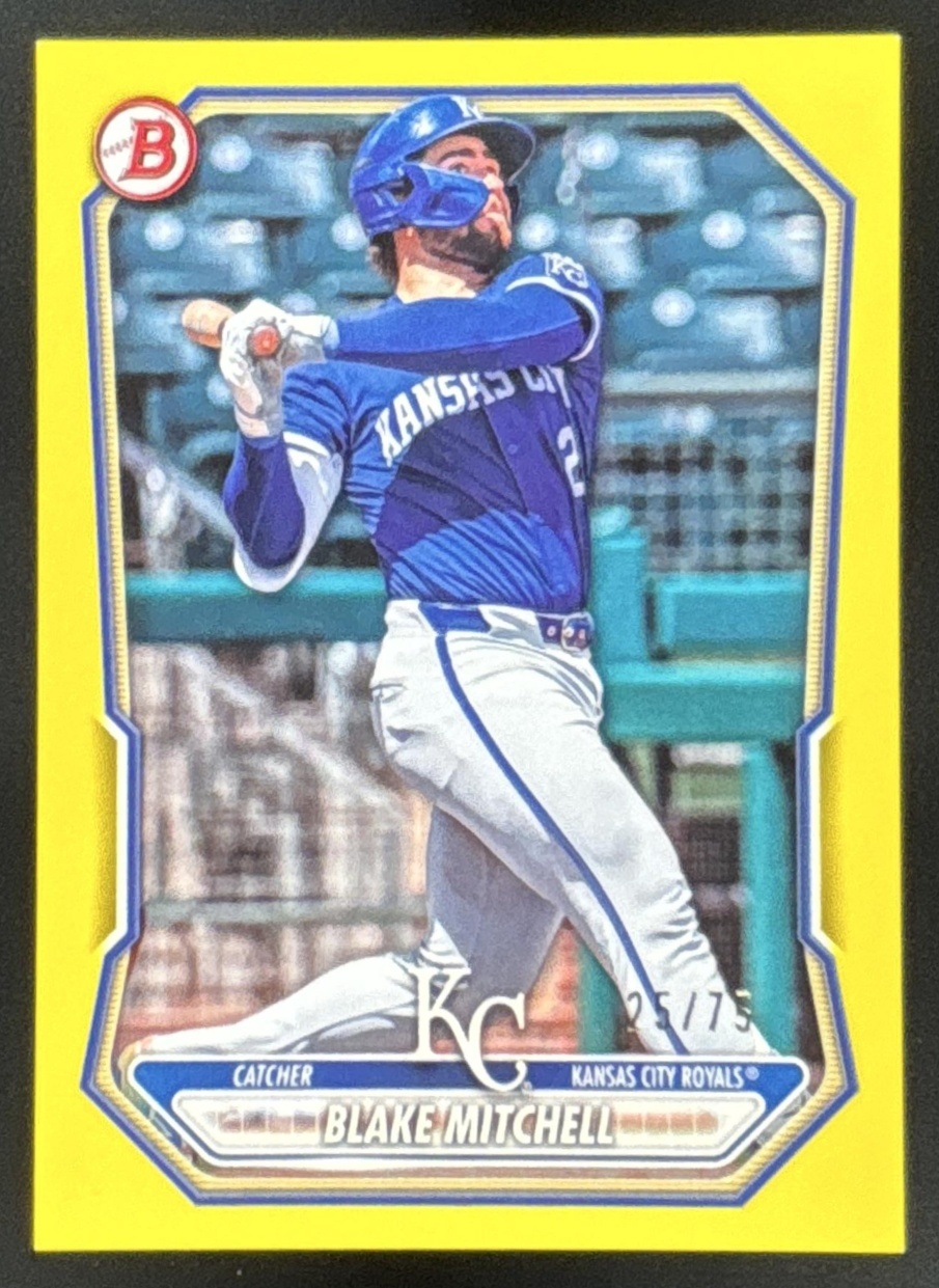 Card image for Blake Mitchell 2026 Bowman Yellow Border /75 Prospects Kansas City Royals