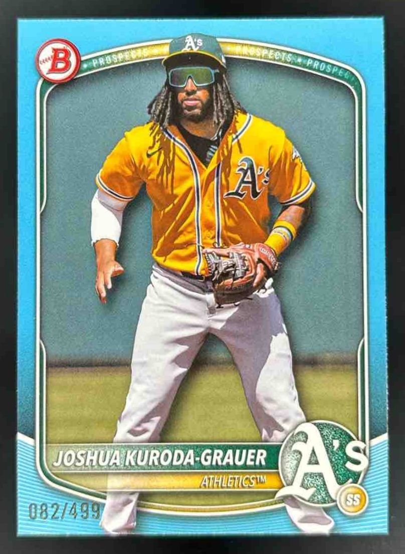 Card image for 2025 Bowman Draft Joshua Kuroda-Grauer Sky Blue Border /499 #BD-125 Athletics