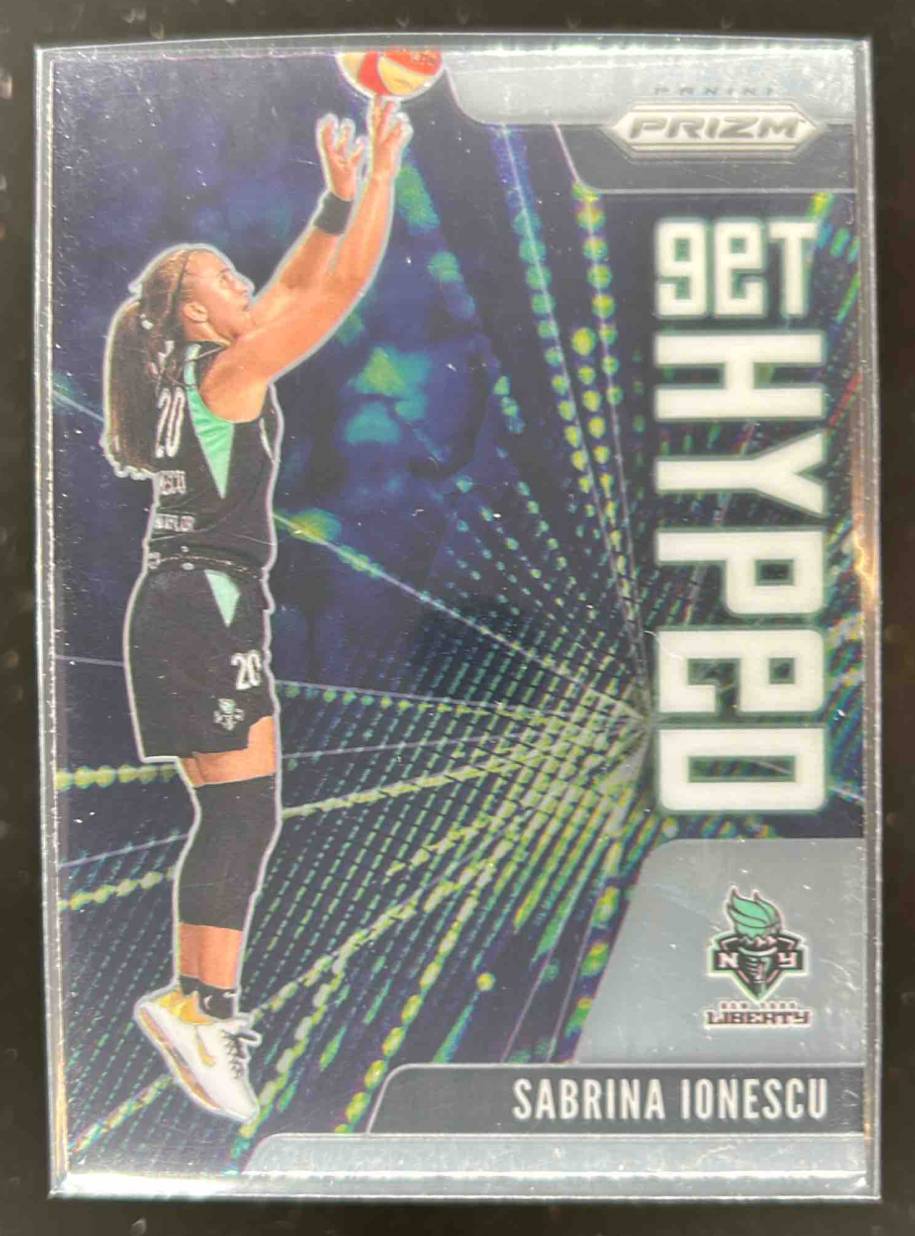 Card image for 2021-22 PANINI PRIZM WNBA SABRINA IONESCU GET HYPED #11 NEW YORK LIBERTY