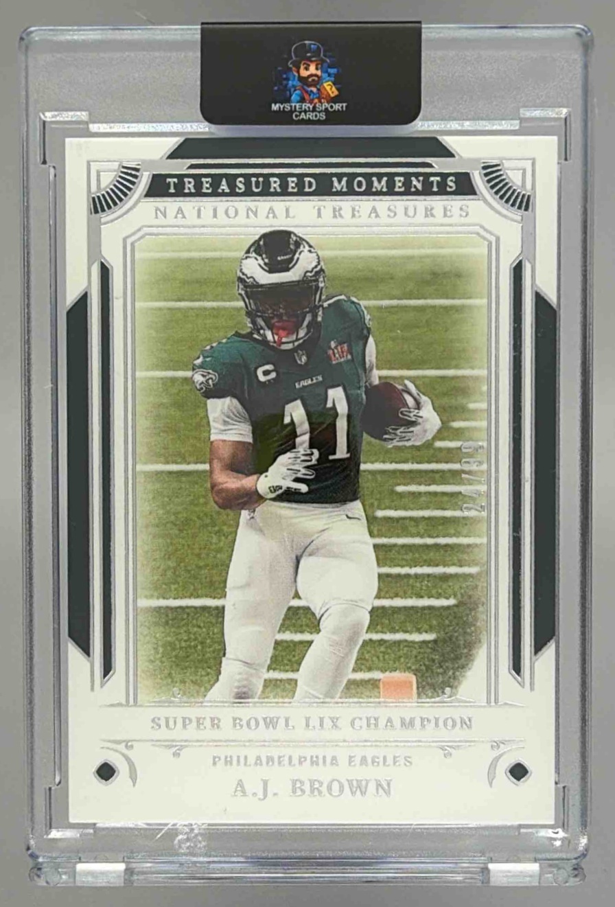 Card image for 2025 Panini National Treasures A.J. Brown Tremendous /99 #TT-ABJ MEM Eagles