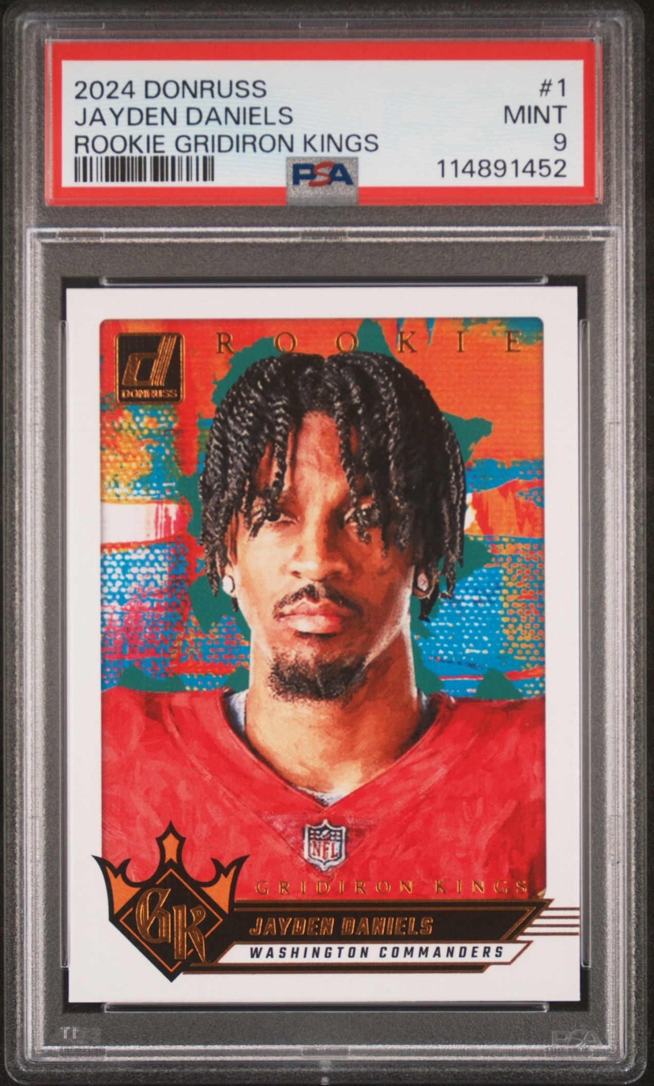 Card image for 2024 Panini Donruss Jayden Daniels Rookie Gridiron Kings #1 RC Commanders