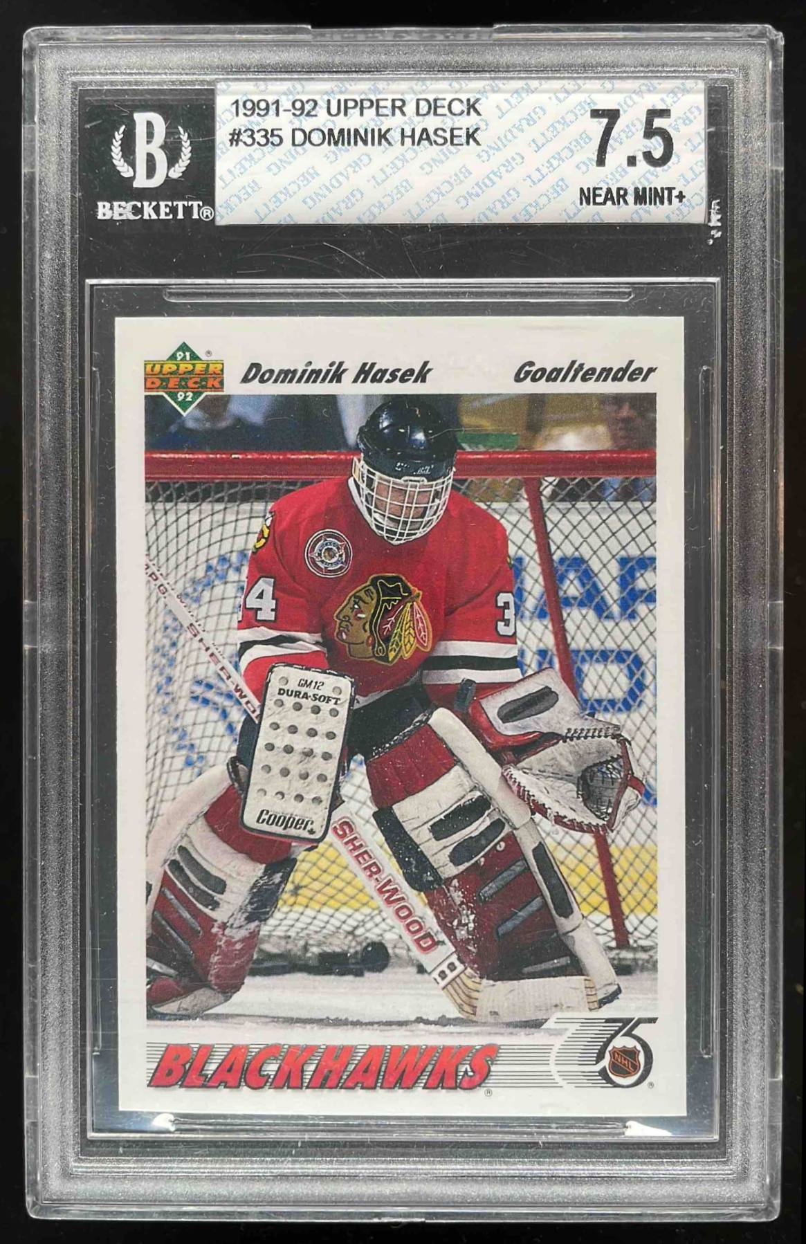 Card image for 1991-92 UPPER DECK DOMINIK HASEK #335 RC BGS 7.5 ROOKIE CHICAGO BLACKHAWKS