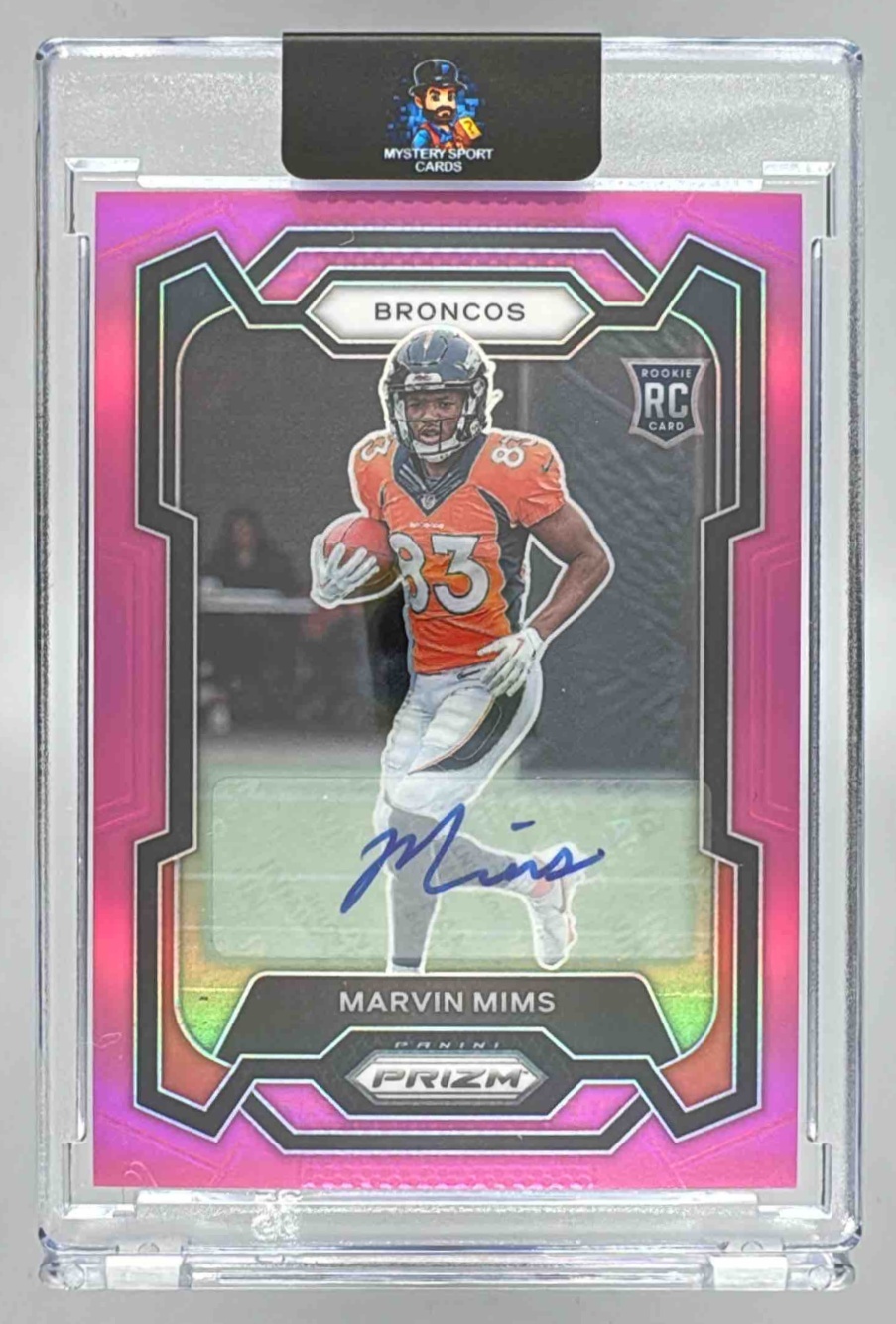 Card image for 2023 Panini Football Prizm Marvin Mims Auto Silver #327 RC Denver Broncos