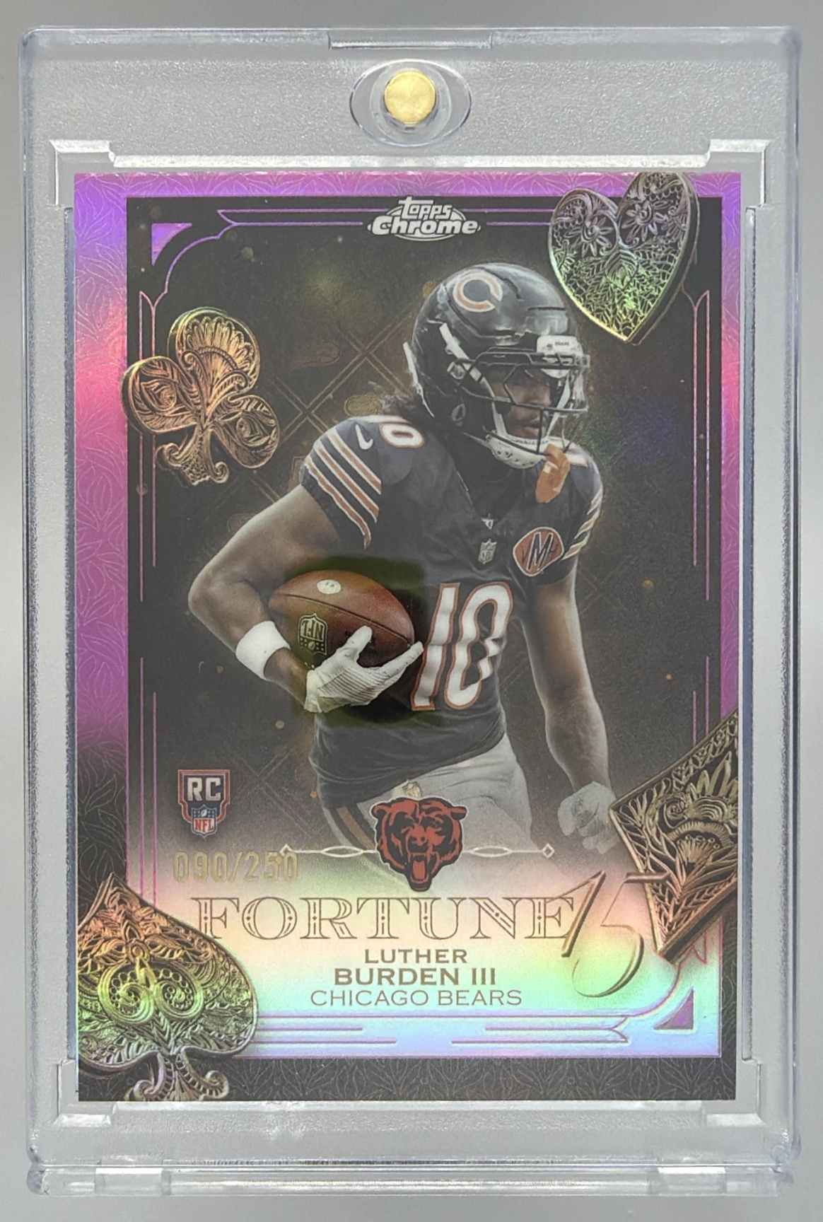 Card image for 2025 Topps Chrome Luther Burden III Fortune 15 Pink Refractor /250 #F15-28 RC Bears