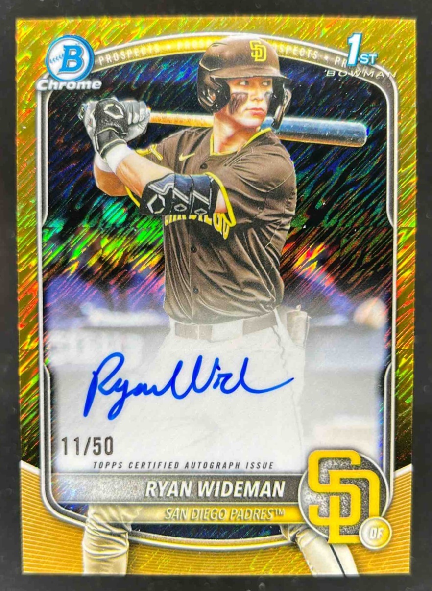 Card image for Ryan Wideman 2025 Bowman Draft Chrome Prospect Auto Gold Wave Refractor /50