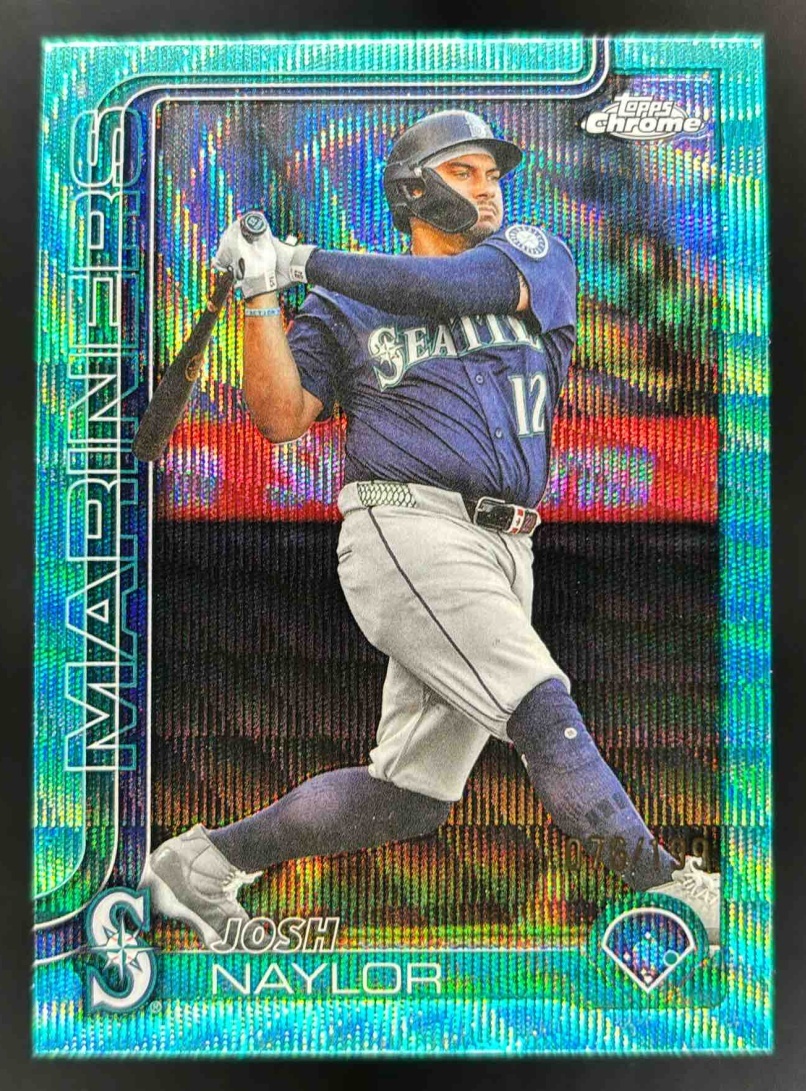 Card image for 2025 Topps Chrome Update Josh Naylor Aqua Wave Refractor /199 #USC62 Mariners