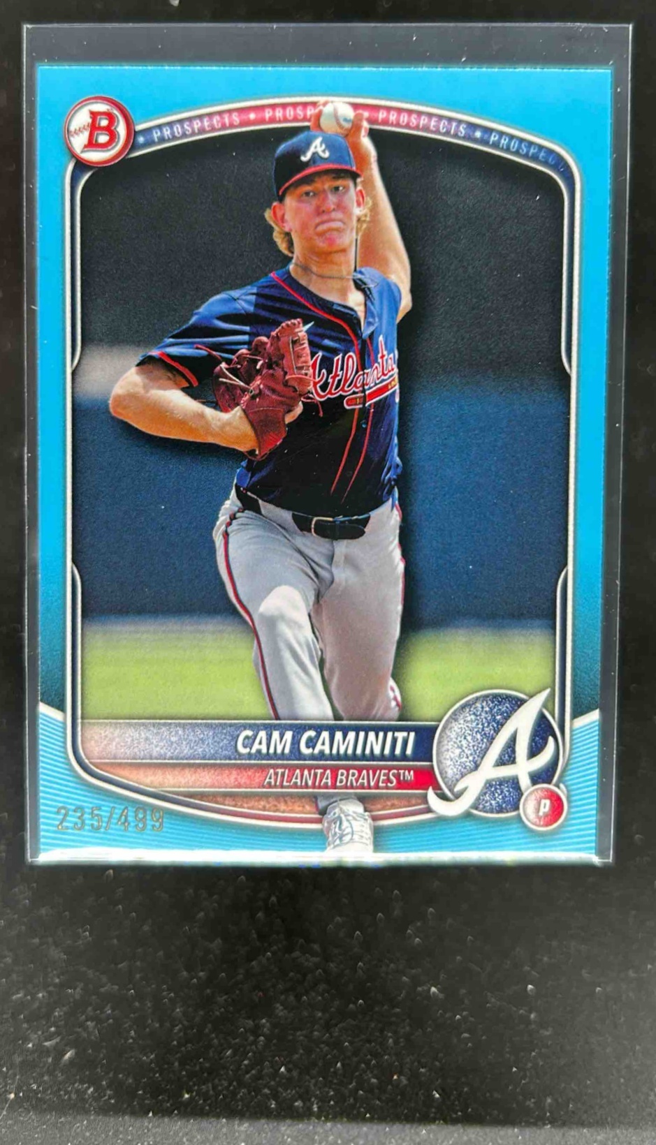 Card image for Cam Caminiti 2025 Bowman Baseball Draft Sky Blue Border /499 Atlanta Braves