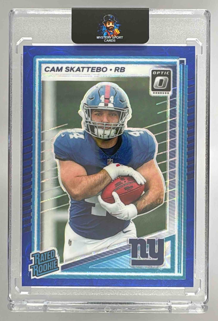 Card image for 2025 Panini Donruss Optic Cam Skattebo Rated Rookie Blue Scope Prizm #228 Giants
