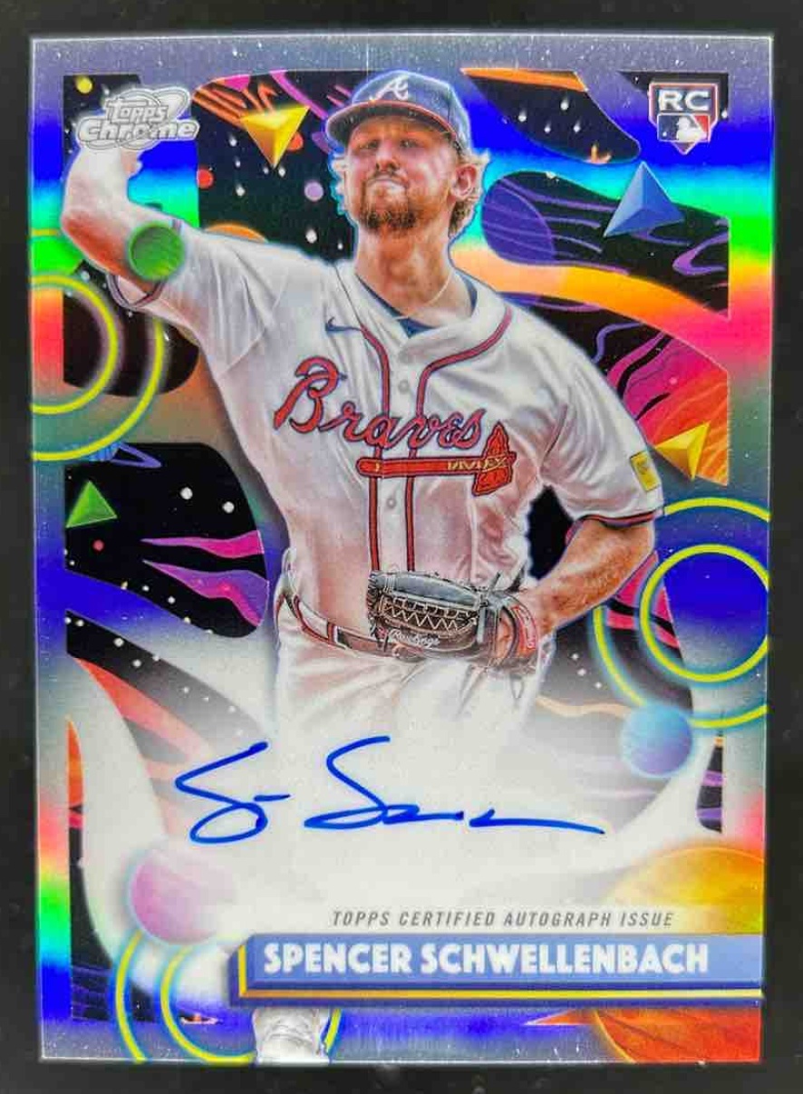 Card image for Spencer Schwellenbach 2025 Topps Baseball Cosmic Chrome Auto RC Atlanta Braves