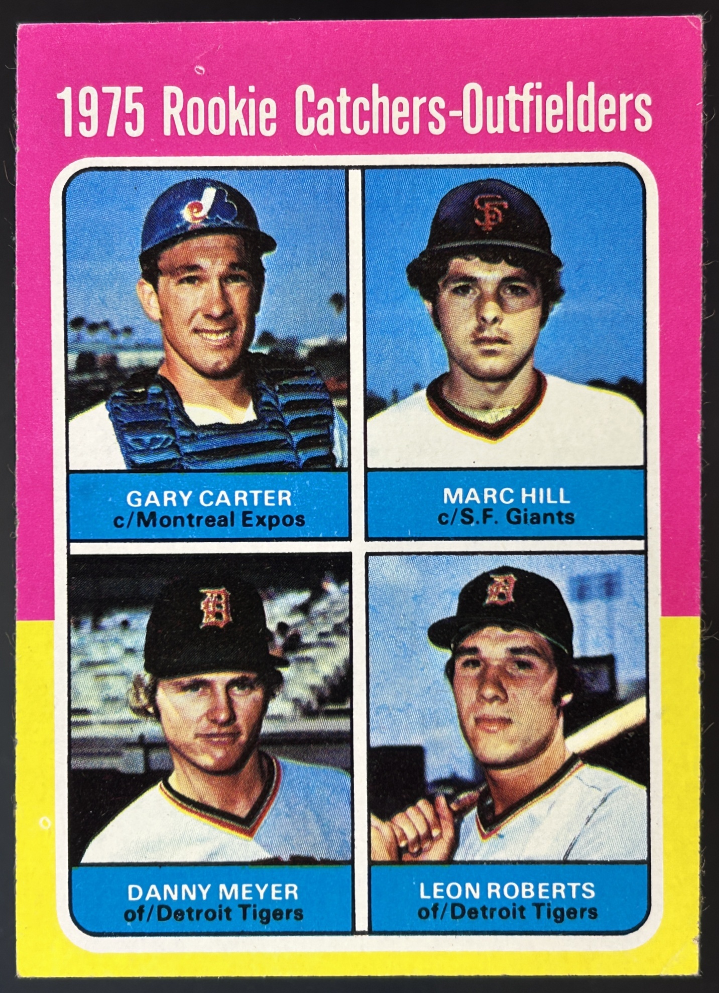 Card image for 1975 TOPPS ROOKIE CATCHERS-OUTFIELDERS GARY CARTER MARC HILL DANNY MEYER LEON ROBERTS #620 RC