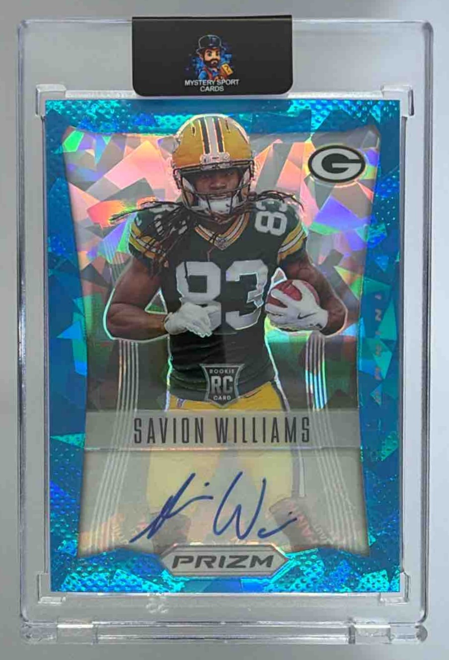 Card image for 2025 Panini Prizm Savion Williams Retro 2012 Signatures Blue Ice /99 #RSI-SWS RC Auto Packers